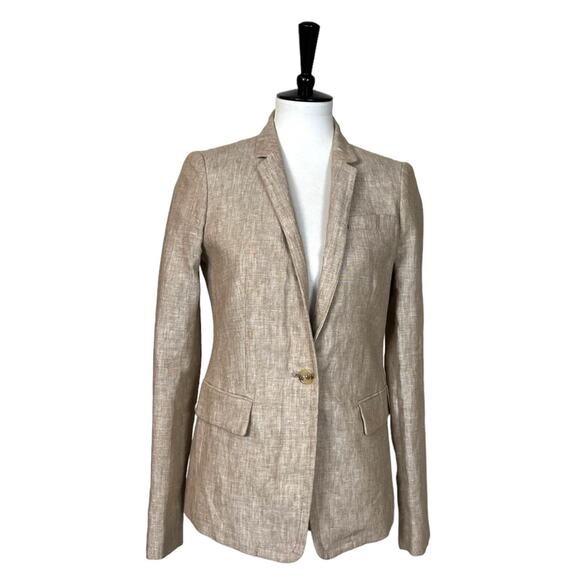 J.Crew Women’s Blazer Linen Schoolboy One Button Slim Lapel Natural Tan Size 6 - Picture 12 of 12